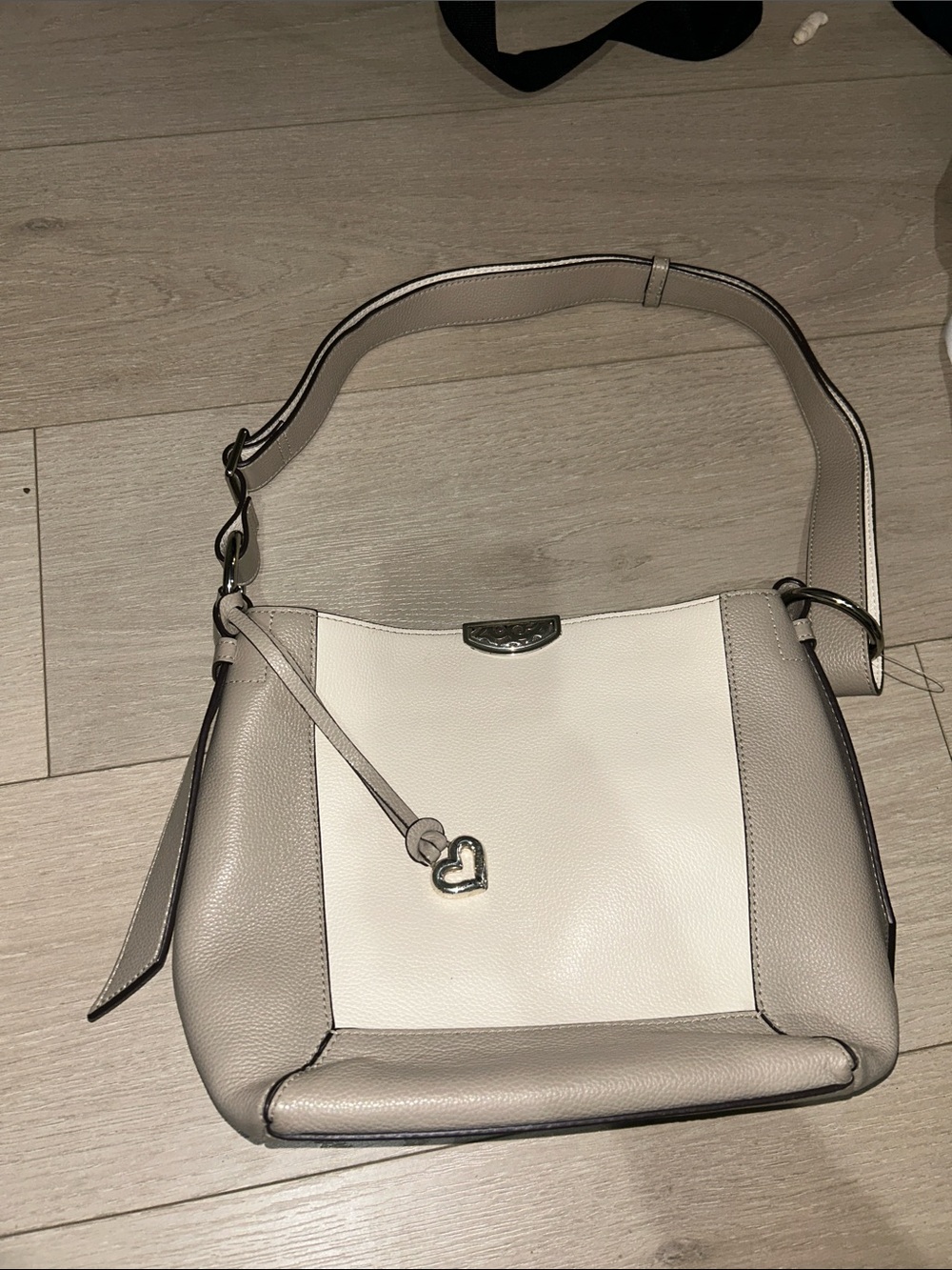 Brighton Two-Tone Pebbled Leather Shoulder Bag in Cream and Taupe